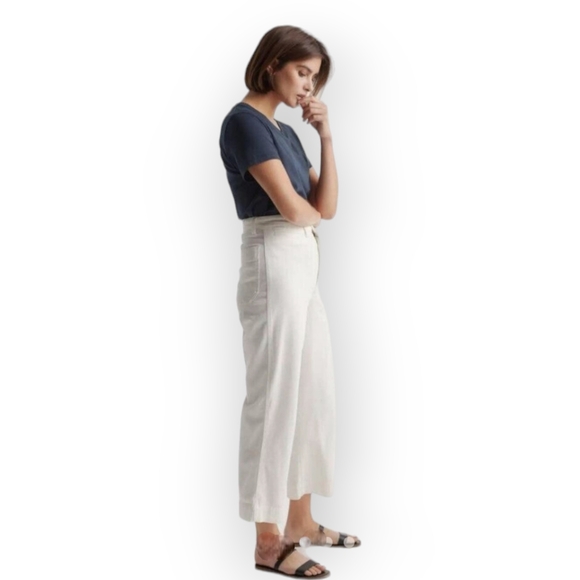 Quince Women's Stretch Cotton Twill Wide-leg Cropped Pants✨️ Highrise White - Picture 3 of 6